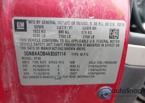 2010 Chevrolet Hhr Ls из США, поврежденный, VIN 3GNBAADB4AS597114